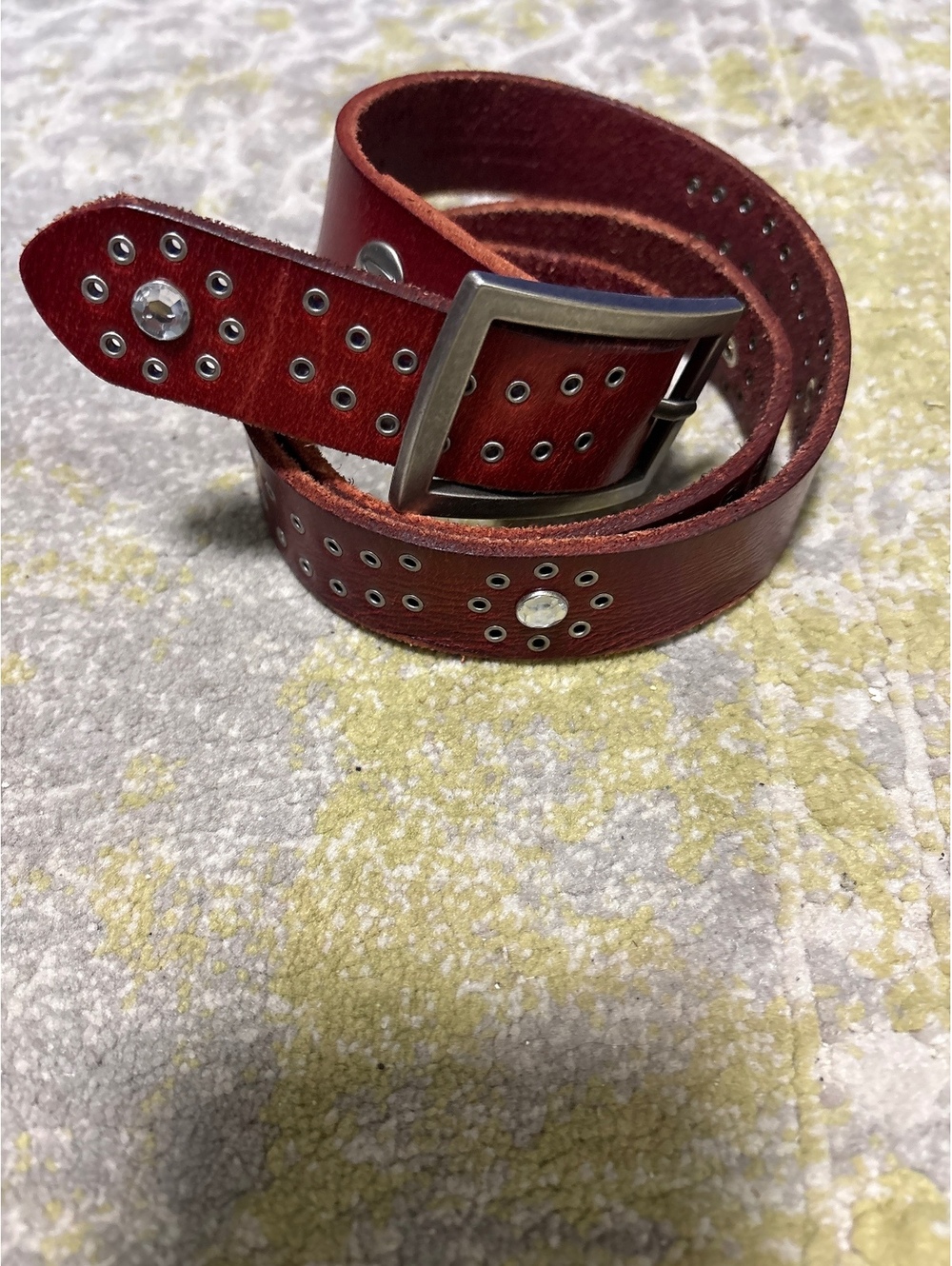 Silver Y2K western cowgirl boho festival belt.M. Rhinestone studs leather